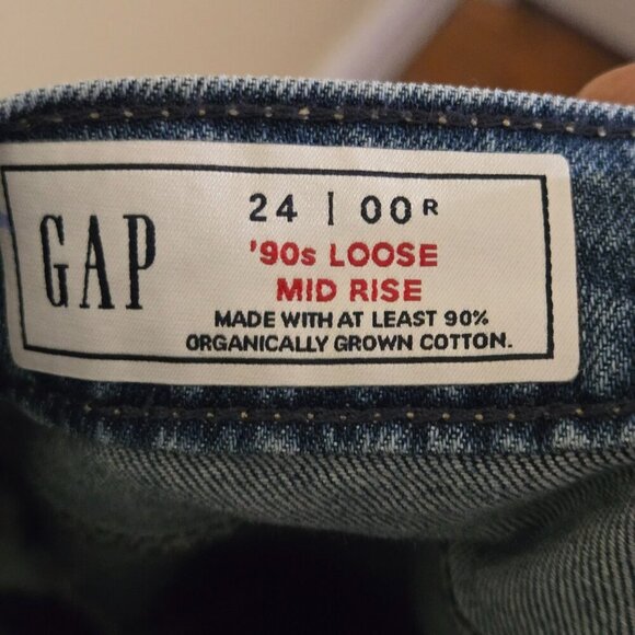 GAP 90s Loose Mid Rise 2024 Hand Painted Cuff Straight Leg Jeans Size 24/00 - Picture 4 of 6